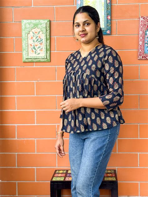 Cotton Short Kurti - Dark Blue – Poli's Kart