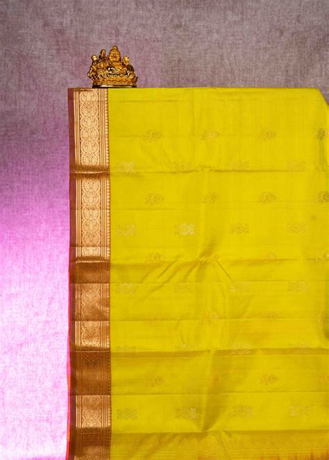 Kanjivaram Mustard Yellow Pure Silk Saree With Bronze Blouse – Salammal ...