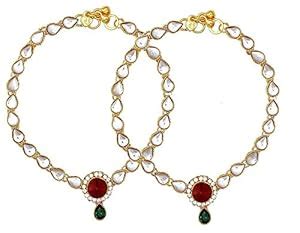 BlimeDazzel Antique Golden Alloy Kundan Anklet For Women & Girls ...