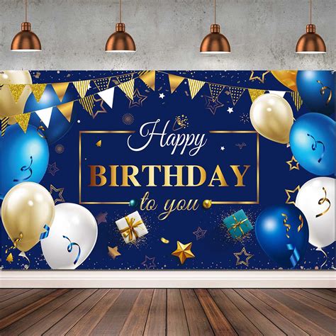 Buy Sumind Navy Blue and Gold Happy Birthday Backdrop Banner, 72.8 x 43 ...