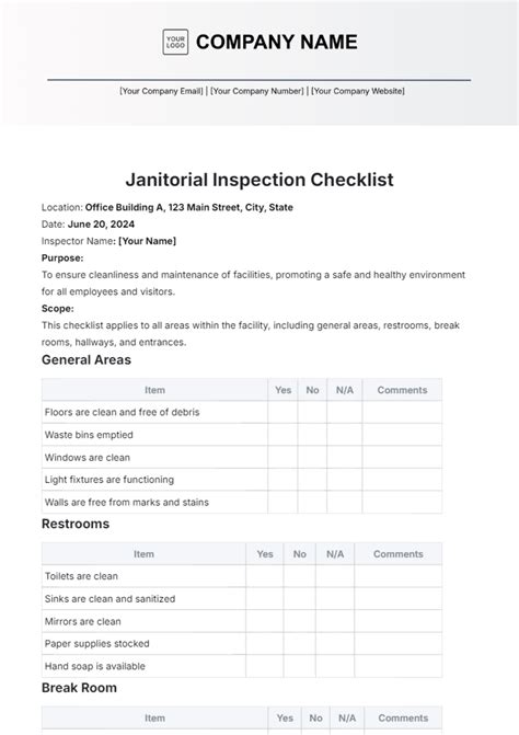 Free Janitorial Inspection Checklist Template to Edit Online