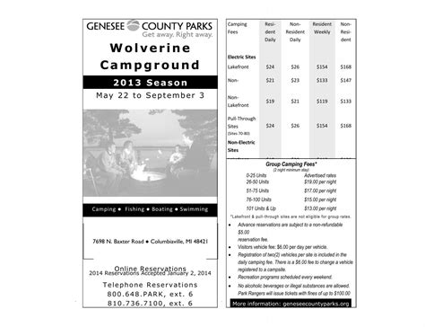 Wolverine Campground Rates 2013 - Genesee County Parks and ...