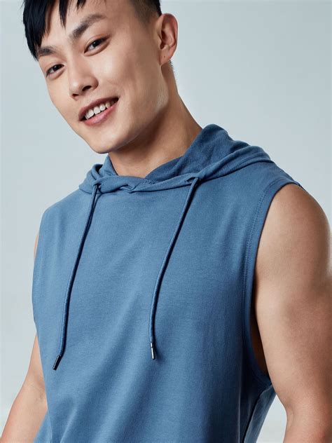 Buy Solids Denim Blue Hooded Vest Online