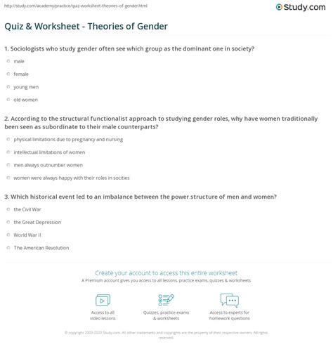 Quiz & Worksheet - Theories of Gender | Study.com