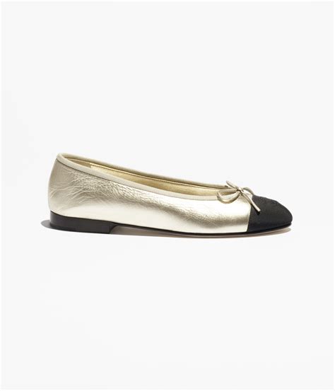Ballet flats - Laminated lambskin & grosgrain, light gold & black ...