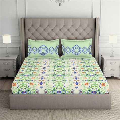 Buy SPACES Aster Cotton 138TC Printed 3Pcs Queen Bedsheet Set from ...