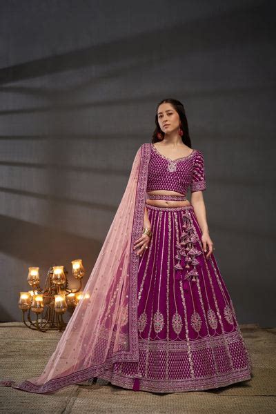 Burgundy Pure Silk Bridal Lehenga Choli Dupatta with Moti, Z