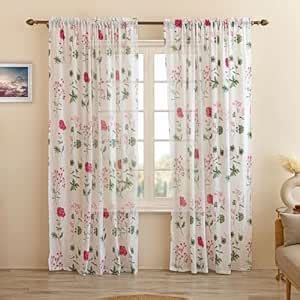 Buy HOMEMONDE sheer Faux Linen Curtains with Rod Pocket Top Drapes for ...