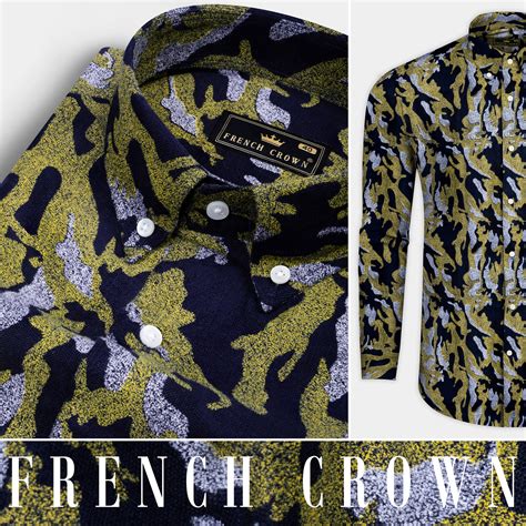 Gimblet Green Mirage Navy Blue Casual Prints Premium Cotton Button Down ...