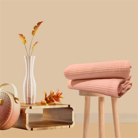 Pure Cotton Bath Towels - Peach - Waffle Design | Enchant Home