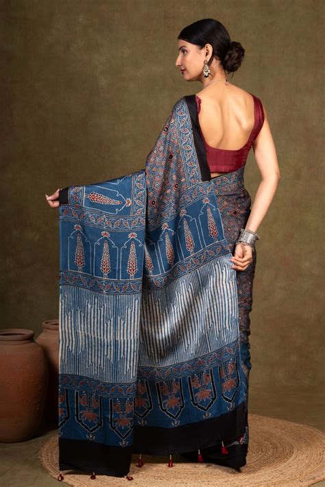 Indigo Pine Ajrakh Modal Silk Saree - House Of Elegance – House Of ...