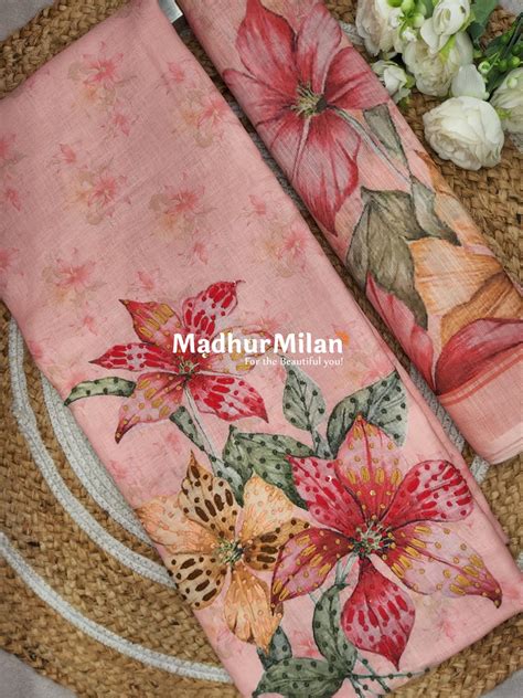 LINEN FLORAL PANEL UNSTITCHED SALWAR SUIT PEACH – Madhur Milan