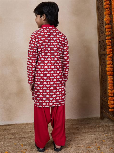 Shop Boys Ethnic Printed Band Collar Kurta With Salwar Online