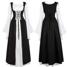 European & American Square Neck Lace-Up Waist Medieval Renaissance ...