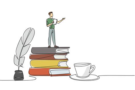 Continuous one line drawing a man reading poetry while holding a piece ...