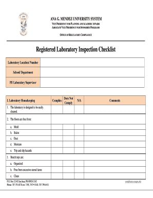 Fillable Online Registered Laboratory bInspection Checklistb Fax Email ...