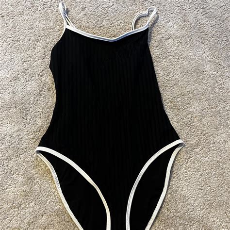 Aerie 1 piece black swimsuit with white outline and... - Depop