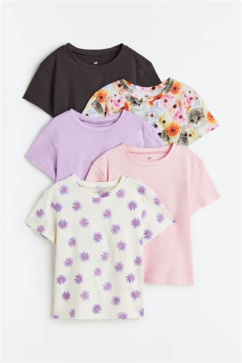 5-pack printed jersey tops - Light pink/Kittens - Kids | H&M IN