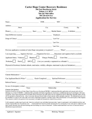 Carter Hope Center Application for Service - Fill and Sign Printable ...