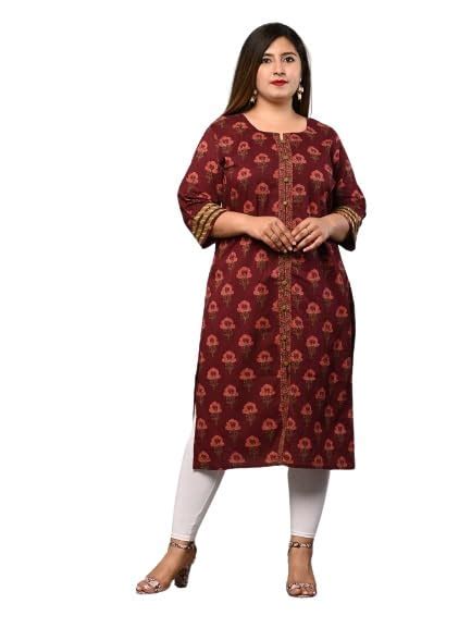 Buy Swasti Women Floral Print, Printed Pure Cotton Plus Size Frontslit ...