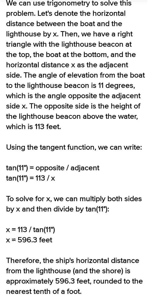 A boat is heading towards a lighthouse, whose beacon-light is 113 feet ...