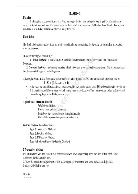 Hashing Techniques - DATA STRUCTURES Lecture Notes ECE 1st Sem - Studocu