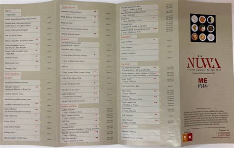 Menu at NUWA, New Delhi