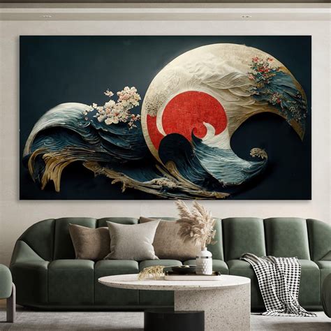 japanese wall art moon and sakura modern art japanese wave - Scandi ...