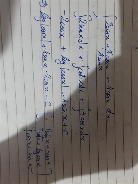 find ∫2sinx+3cosx/3sinx+4cosx dx - Brainly.in