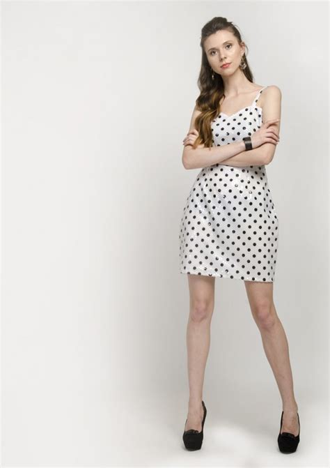 White Spaghetti Strap Polka Dot Mini Dress