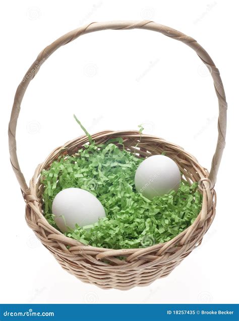 Easter Basket with Grass and Two White Eggs Stock Image - Image of ...