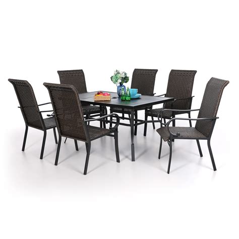 Buy PHI VILLA Outdoor Dining Set for 6, Large Slatted Metal Dining ...