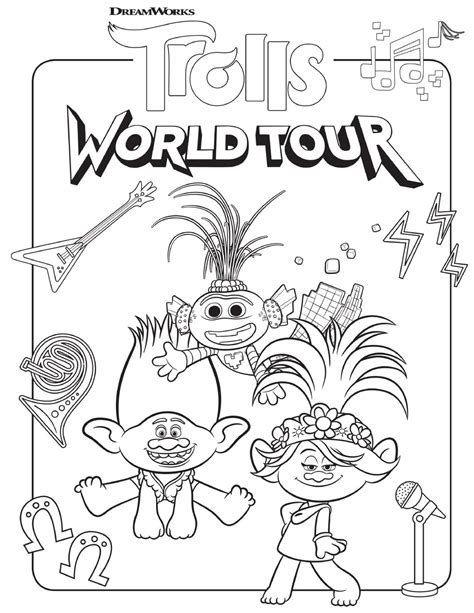 Free Printable TROLLS Coloring Pages, Activity Sheets, Zoom Backgrounds ...