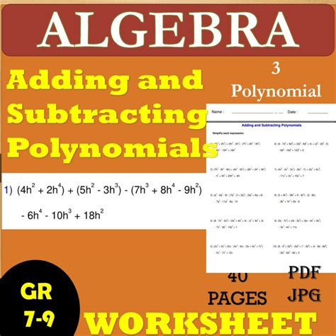 Image result for Subtracting Polynomials Worksheet