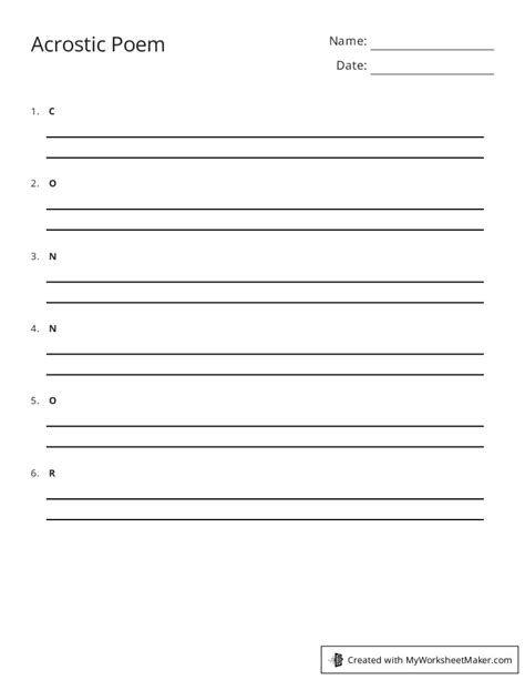 Acrostic Poem - My Worksheet Maker: Create Your Own Worksheets