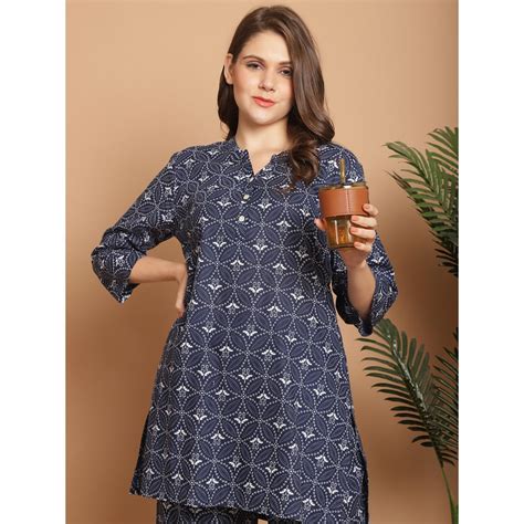 Buy Indreams Ethnic Motifs Printed Mandarin Collar Night suit (Set of 2 ...