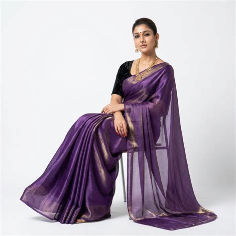 Purple Color Fandy Saree with Velvet Blouse for Elegant Festive & Party ...