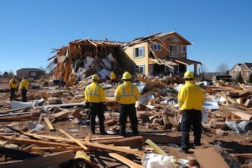 Emergency response teams assessing tornado damage | Premium AI ...
