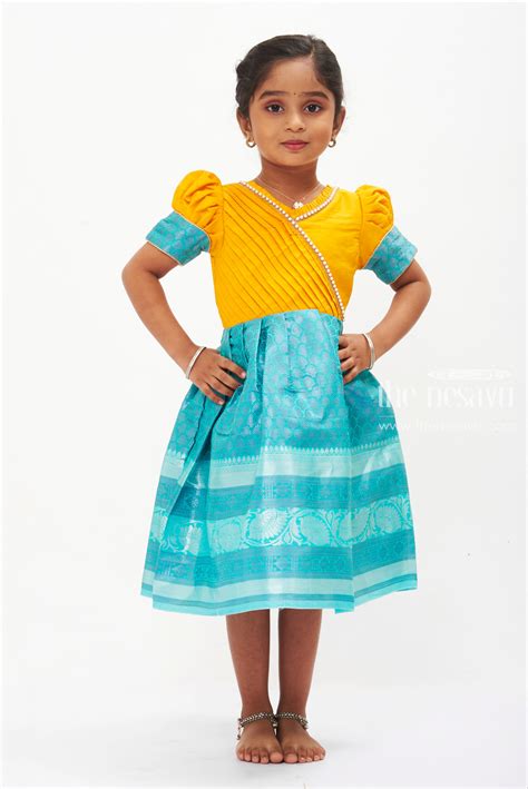 Yellow Blue Silk Frock for Girls | Traditional Festive Wear | The ...