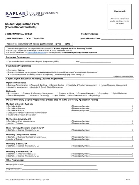 Fillable Online Student Application Form the photo) (International ...