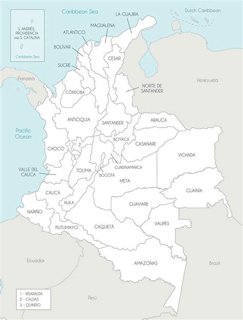 Vector map of Colombia with departments, capital region and administrative divisions, and ...