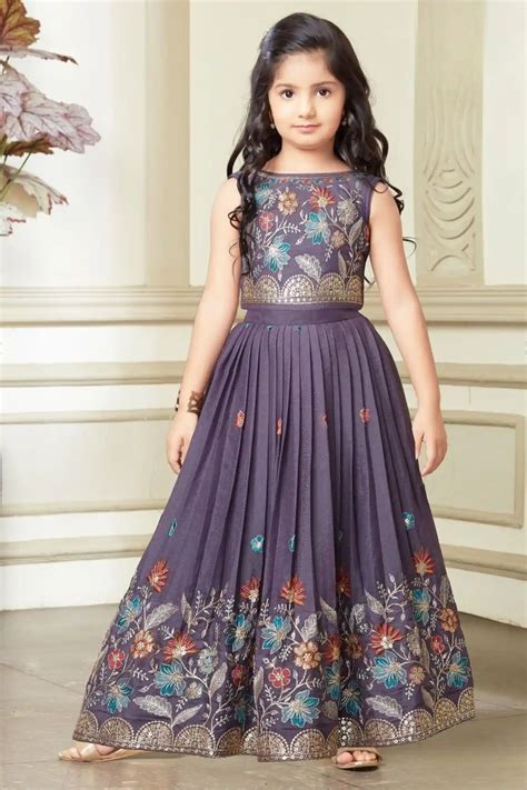 Purple Floral Embroidered Ethnic Lehenga Choli for Girls – Lagorii Kids