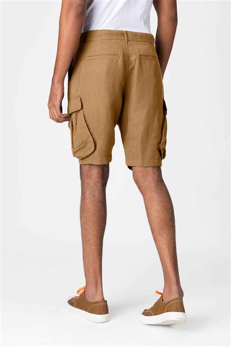 Brown Cotton-Linen Cargo Shorts for Men – joemarzi