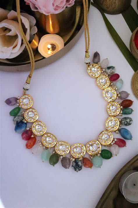 Suvarna Navrattan Gold Plated Necklace – Paisley Pop Shop