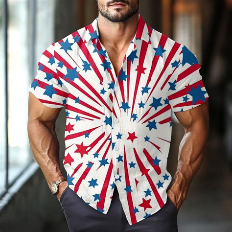 bbyeadc Independence Day Red White and Blue Shirt for Men Patriotic Big ...