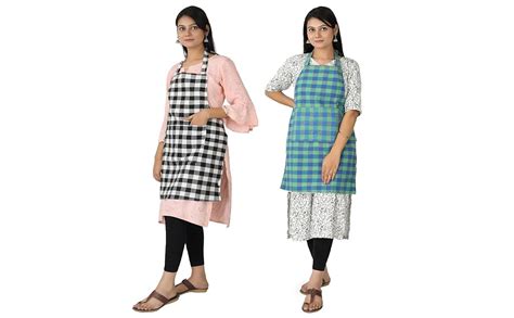 GLUN Waterproof Unisex Kitchen Checkered Design Apron with 2 Front ...