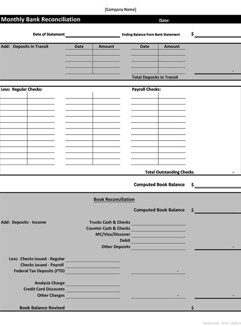 Bank Reconciliation Statement Template - Modern Resume Template Word