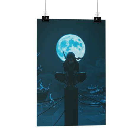 Itachi moon silhouette Pose Blue Metal Poster – The STATIC Store