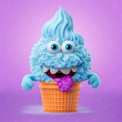 Premium Photo | A blue monster ice cream cone with a purple background.