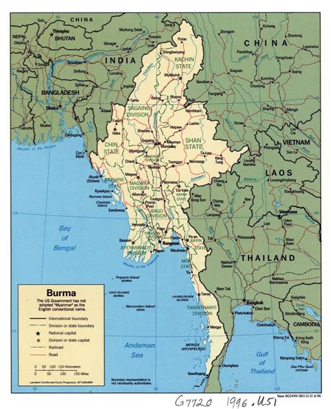 Large detailed political and administrative map of Burma (Myanmar) with ...